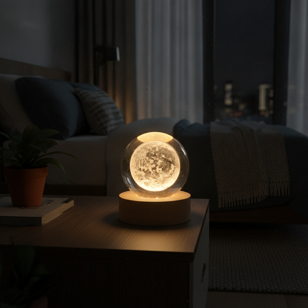 Lampara Luna Llena 3D Flotante